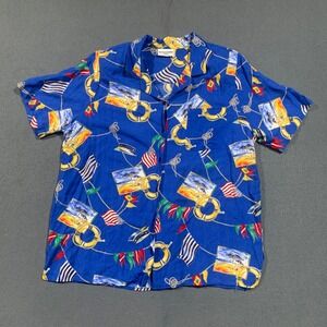 Alfred Dunner Vintage‎ 90s Nautical Camp Shirt Blue Coastal Sailing Womens 2X